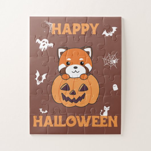 Puzzle Panda Rouge En Pandas Cute Citrouille Joyeux Hallo (Vertical)