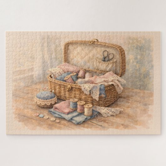 Puzzle Panier à couture vintage Cottagecore Pastel (Horizontal)