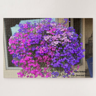 Puzzle Panier à pendre rose violet Fleurs Anniversaire Ca