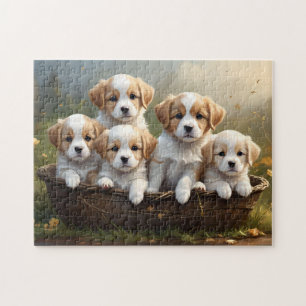 Puzzle Panier de cinq chiots mignons