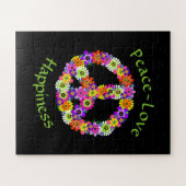 Puzzle Panneau de Paix Amour & Bonheur sur Noir (Horizontal)