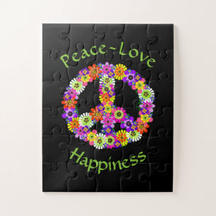 Puzzle Panneau de Paix Amour & Bonheur sur Noir