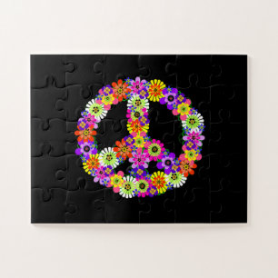 Puzzle Panneau de paix Floral sur noir