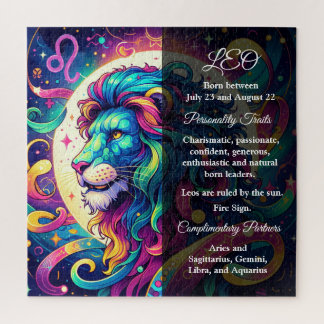 Puzzle Panneau Horoscope Leo info | Art Lion coloré