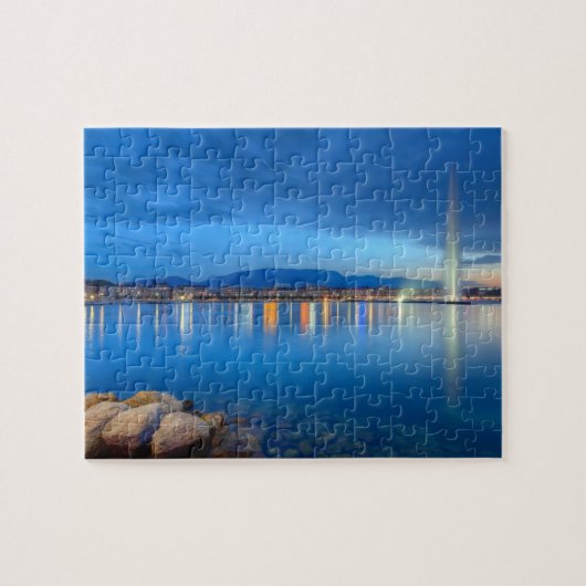 Puzzle Panorama de Genève avec la fontaine célèbre, (Horizontal)