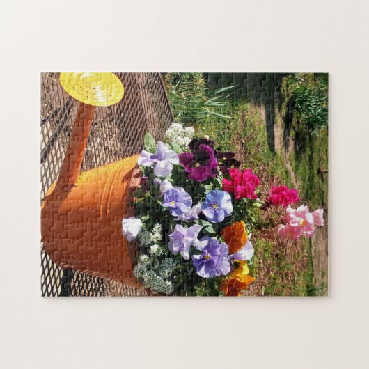 Puzzle Pansy Flowers et Watering Can photo (Horizontal)