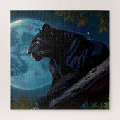 Puzzle Panthe noir mignon posé sur une lune bleue d'arbre (Vertical)
