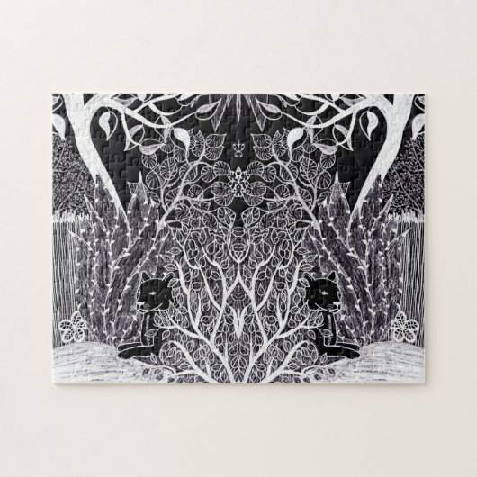 Puzzle Panthère noire dans la jungle - dessin au crayon (Horizontal)