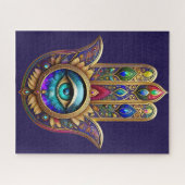 Puzzle Paon Doré Couleurs Hamsa Saphir Troisième Œil (Horizontal)