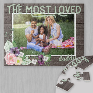 Puzzle Papa le Plus Aimé - Cadre en Bois Foncé Rustique