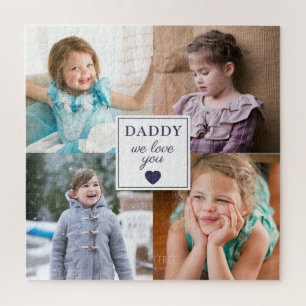 Puzzle Papa, on t'aime, cœur bleu, 4 enfants, collage de