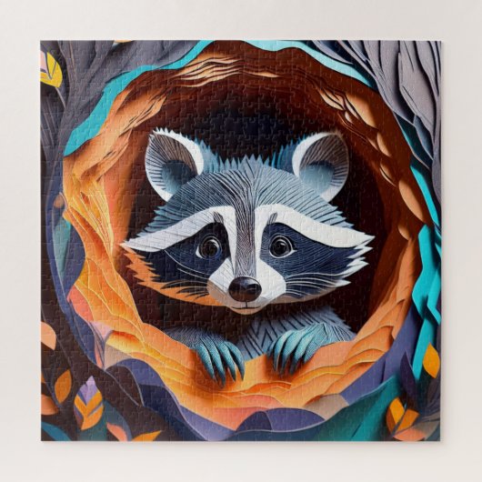 Puzzle Papier Art Baby Raccoon dans l'arbre 3D (Vertical)