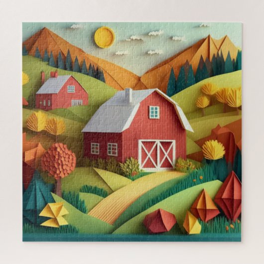 Puzzle Papier Art Origami Style Paysage Scène (Vertical)