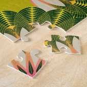 Puzzle Papier peint en lotus stylisé : rose, vert. (Côté)