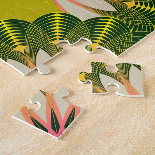 Puzzle Papier peint en lotus stylisé : rose, vert. (Côté)