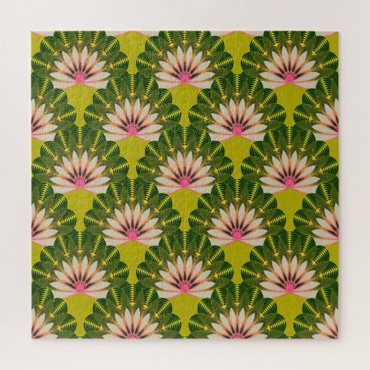 Puzzle Papier peint en lotus stylisé : rose, vert. (Vertical)