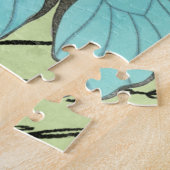 Puzzle Papillon à ailes bleues sur carte postale Turquois (Côté)