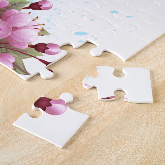 Puzzle Papillon à fleurs avec Sakura rose (Côté)