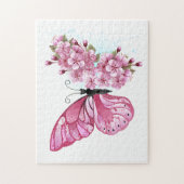Puzzle Papillon à fleurs avec Sakura rose (Vertical)