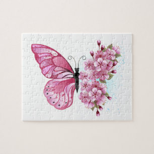 Puzzle Papillon à fleurs avec Sakura rose