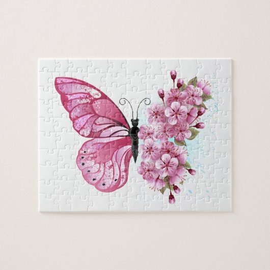 Puzzle Papillon à fleurs avec Sakura rose (Horizontal)