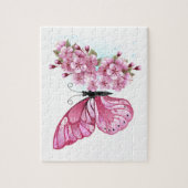 Puzzle Papillon à fleurs avec Sakura rose (Vertical)