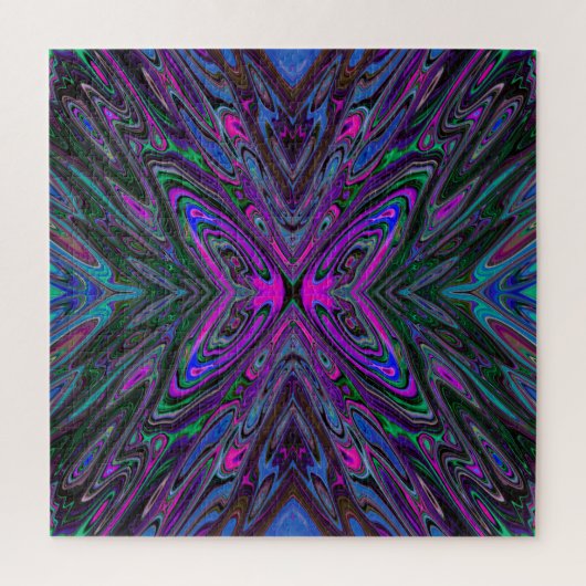 Puzzle Papillon Abstrait Magenta, Bleu et Vert Tripant (Vertical)