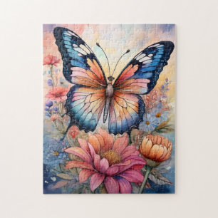 Puzzle Papillon Arc-en-Ciel dans un Jardin de Fleurs