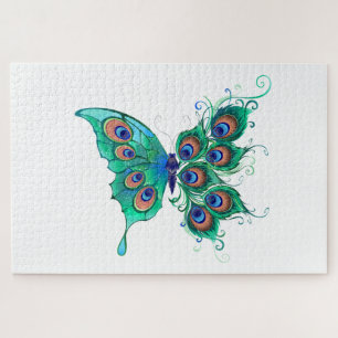 Puzzle Papillon aux plumes de paon vert