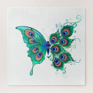 Puzzle Papillon aux plumes de paon vert