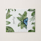 Puzzle Papillon Bleu de la Forêt Tropicale Nom Personnali (Horizontal)
