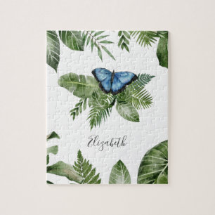 Puzzle Papillon Bleu de la Forêt Tropicale Nom Personnali