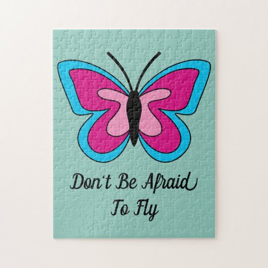 Puzzle Papillon bleu magenta rose | Ajouter du texte (Vertical)