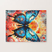 Puzzle Papillon bleu peint avec Arrière - plan d'engrenag (Horizontal)