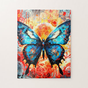 Puzzle Papillon bleu peint avec Arrière - plan d'engrenag