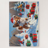 Puzzle Papillon Chien courant dans la neige avec Casquett (Vertical)