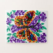 Puzzle Papillon Coloré Parmi les Fleurs Violettes (Horizontal)