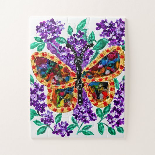Puzzle Papillon Coloré Parmi les Fleurs Violettes (Vertical)