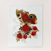 Puzzle Papillon de fleurs rouges aux roses rouges (Vertical)