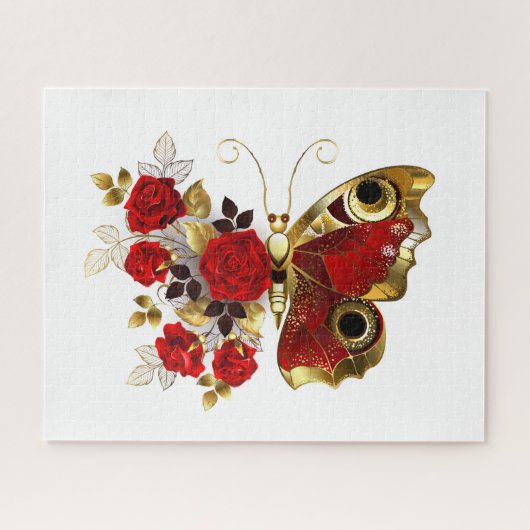 Puzzle Papillon de fleurs rouges aux roses rouges (Horizontal)
