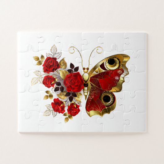 Puzzle Papillon de fleurs rouges aux roses rouges (Horizontal)
