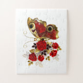 Puzzle Papillon de fleurs rouges aux roses rouges (Vertical)