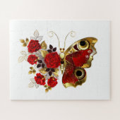 Puzzle Papillon de fleurs rouges aux roses rouges (Horizontal)