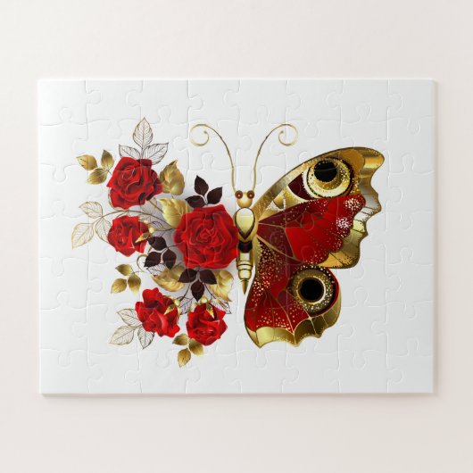 Puzzle Papillon de fleurs rouges aux roses rouges (Horizontal)