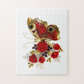 Puzzle Papillon de fleurs rouges aux roses rouges (Vertical)