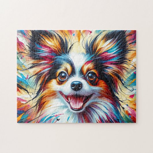 Puzzle Papillon Dog Portrait Acrylique Art Imprimer Amour (Horizontal)
