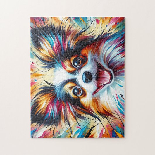 Puzzle Papillon Dog Portrait Acrylique Art Imprimer Amour (Vertical)