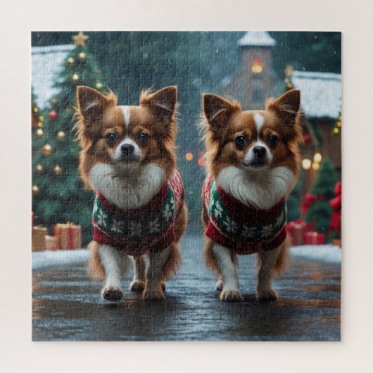 Puzzle Papillon Dogs Christmas Snow Holiday (Vertical)