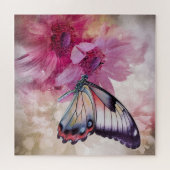 Puzzle Papillon Dreamy aux fleurs roses (Horizontal)