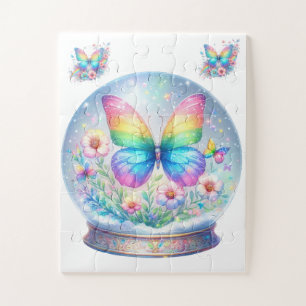 Puzzle Papillon et fleur pailletés arc-en-ciel 